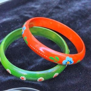 2 Hand Painted Wooden Bracelets made in Chile